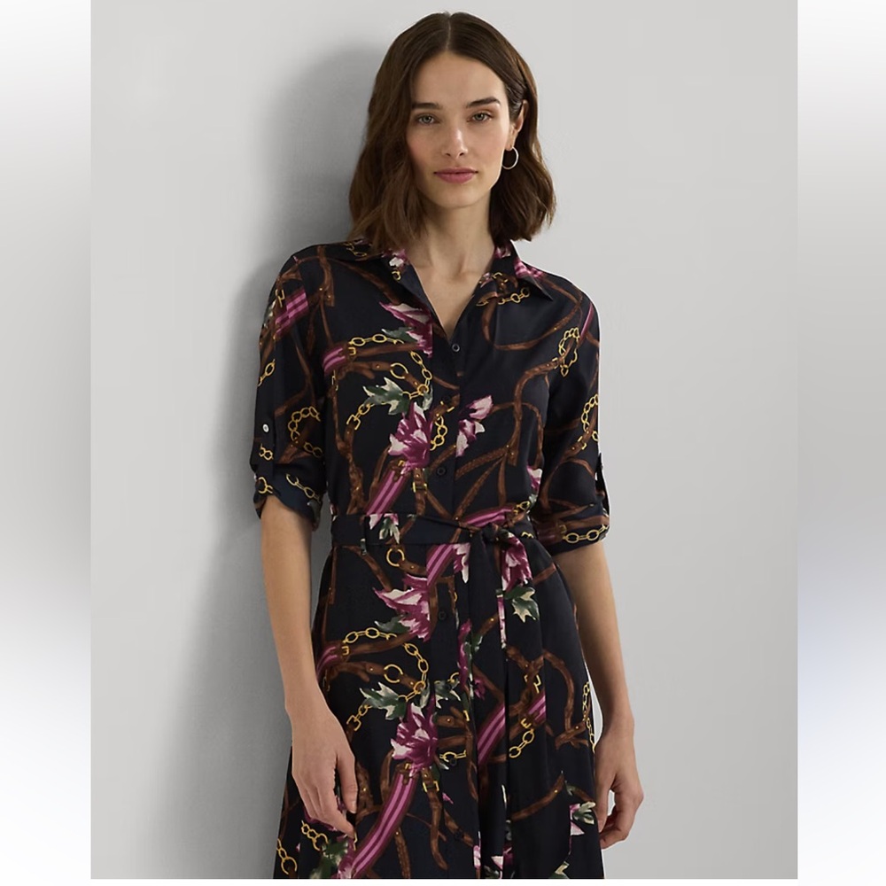 NWT Lauren Ralph Lauren Print Crepe Shirt Dress - Picture 4 of 10